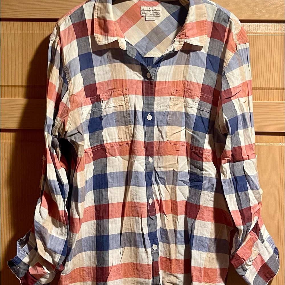 Women's Plaid Button Down Shirt - Red, Blue, Cream